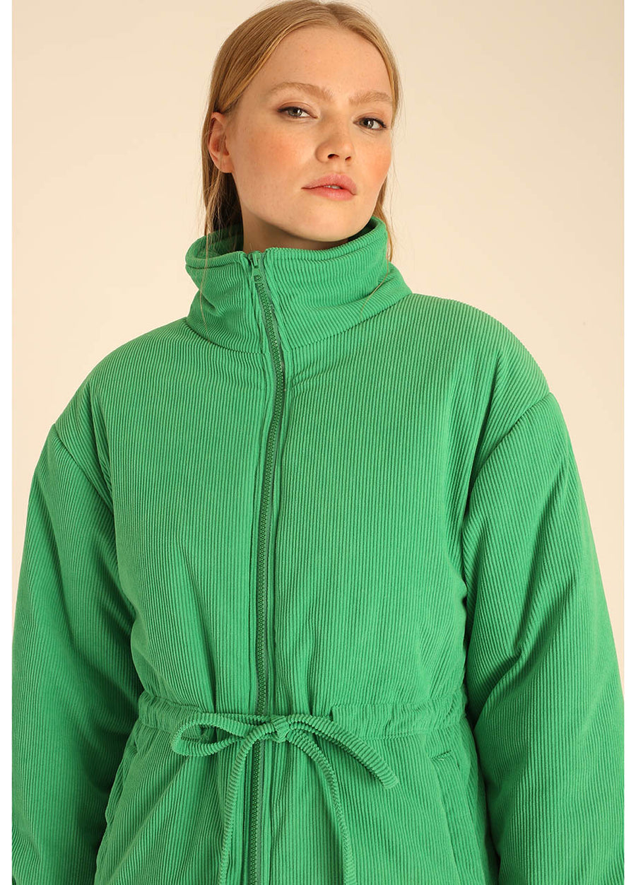 CORDUROY ZIPPED COAT GREEN