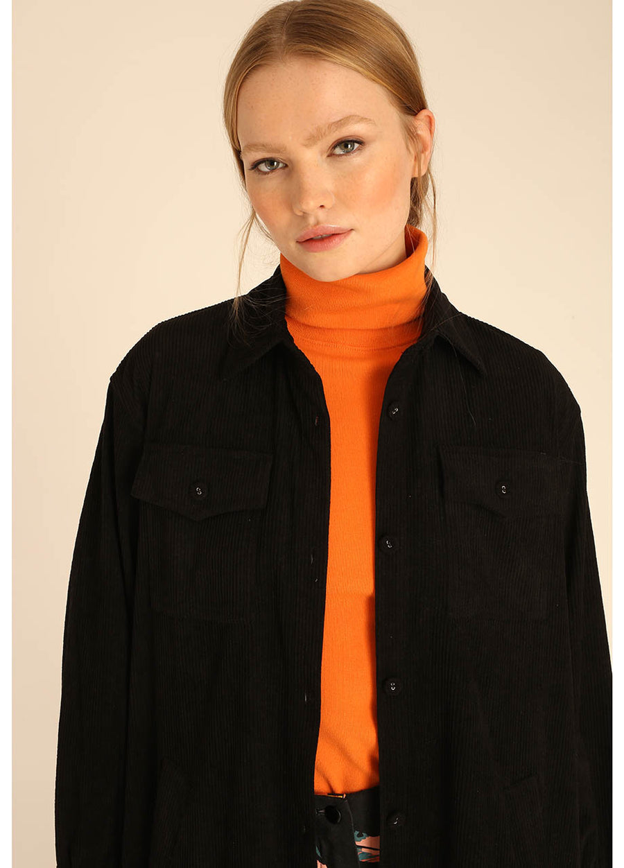 CORDUROY LONG OVERSHIRT BLACK