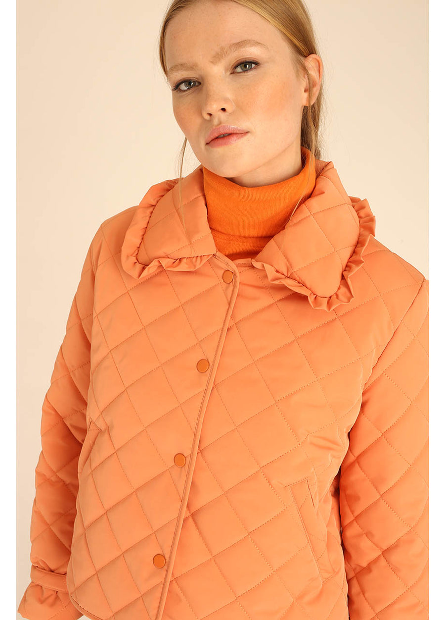 QUILTED CROP JACKET PEACH