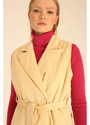 GILET LUNGO IN VELLUTO A COSTE BEIGE