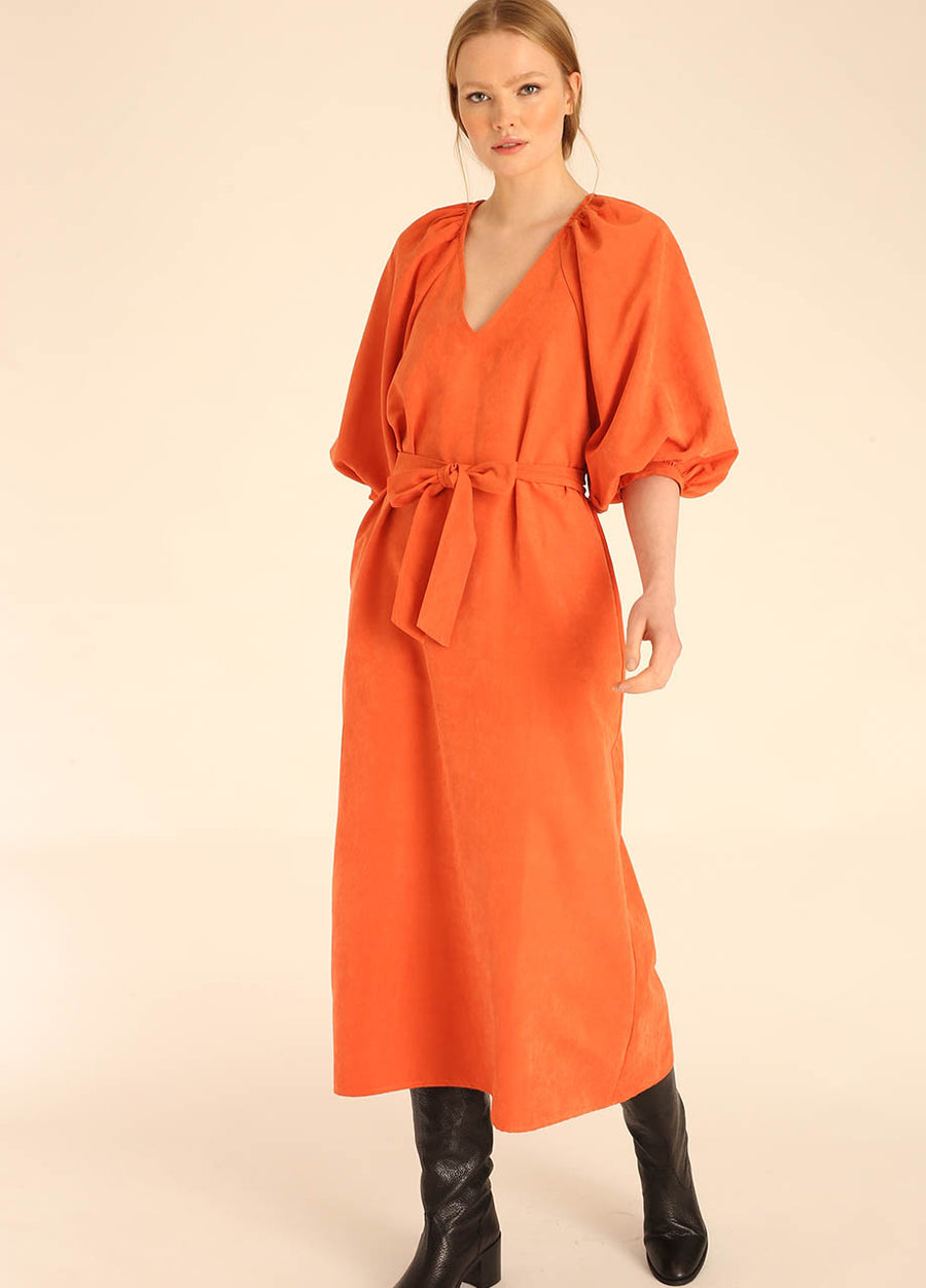 LONG DRESS BALLON SLEEVES PEACH