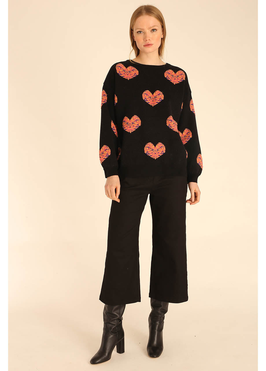 SWEATER 3D HEARTS BLACK