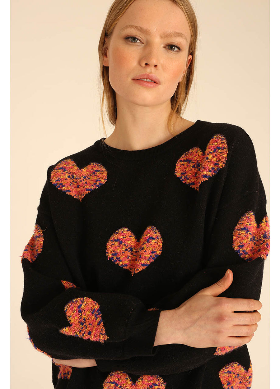 SWEATER 3D HEARTS BLACK