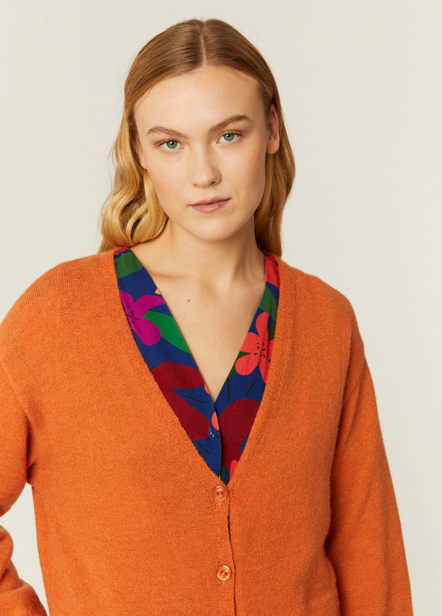 CARDIGAN IN MAGLIA FINE ARANCIO