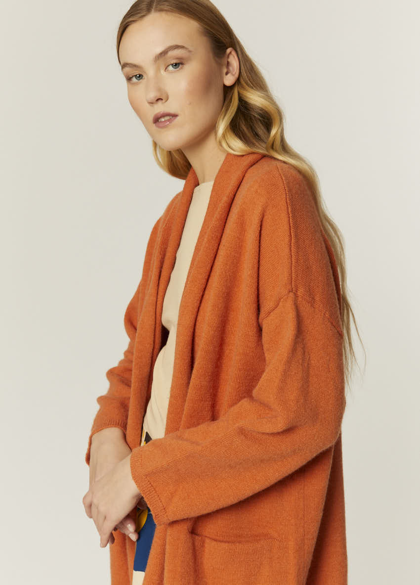 CARDIGAN IN MAGLIA FINE ARANCIO