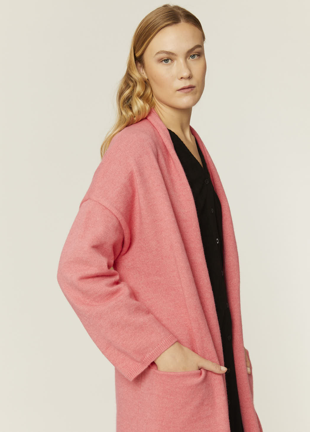 CARDIGAN IN MAGLIA FINE ROSA