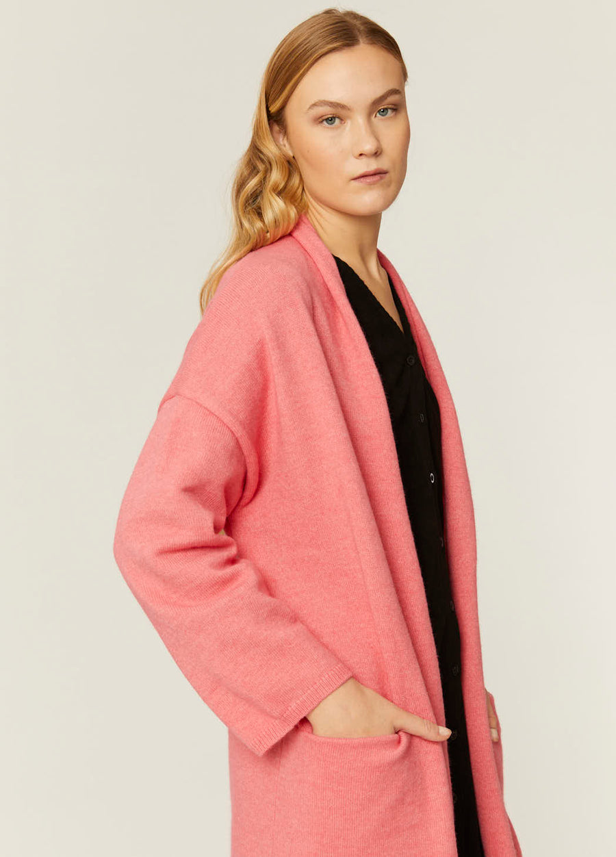 CARDIGAN IN MAGLIA FINE ROSA