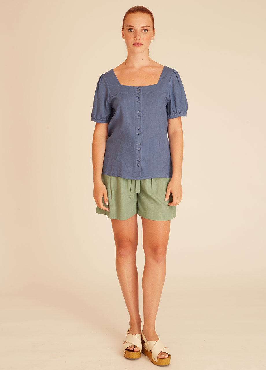 BLUSA IN LINO BLU