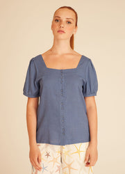 BLUSA IN LINO BLU