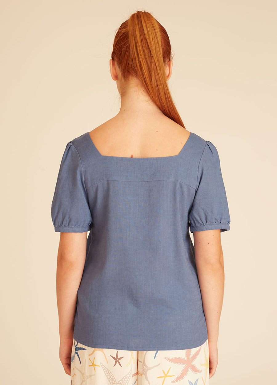 BLUSA IN LINO BLU