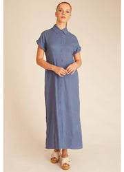 LINEN BUTTONED DRESS BLUE