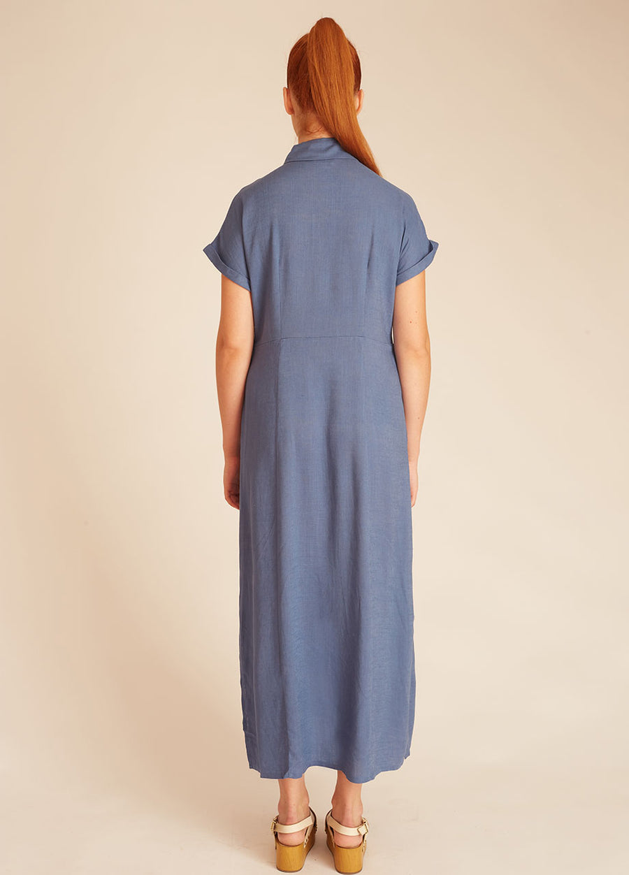 LINEN BUTTONED DRESS BLUE