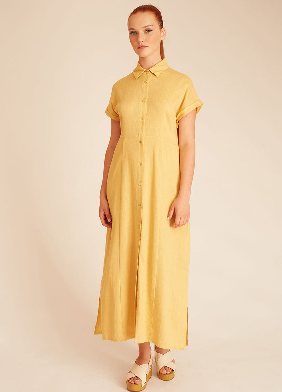 LINEN BUTTONED DRESS YELLOW