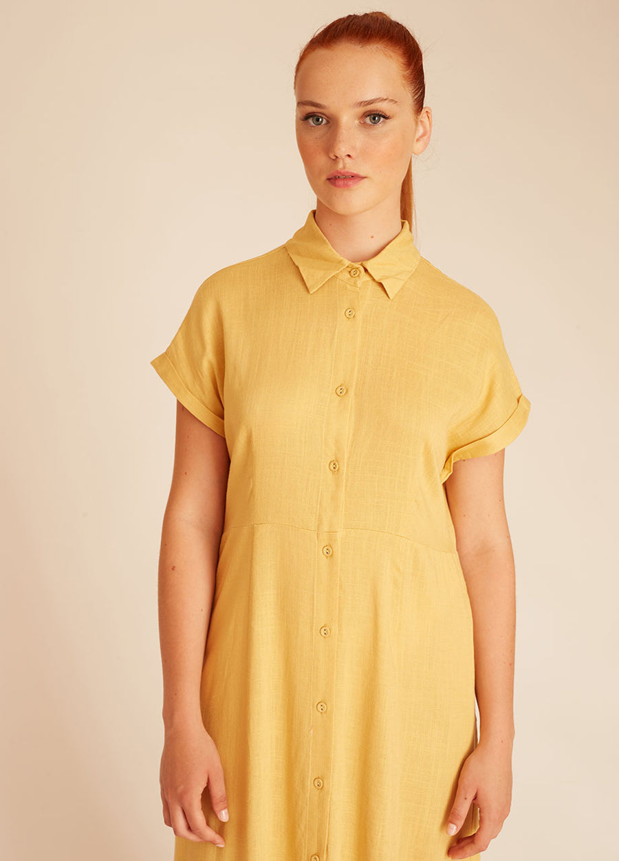 LINEN BUTTONED DRESS YELLOW