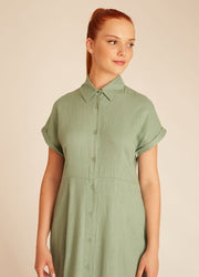 LINEN BUTTONED DRESS GREEN