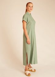 LINEN BUTTONED DRESS GREEN