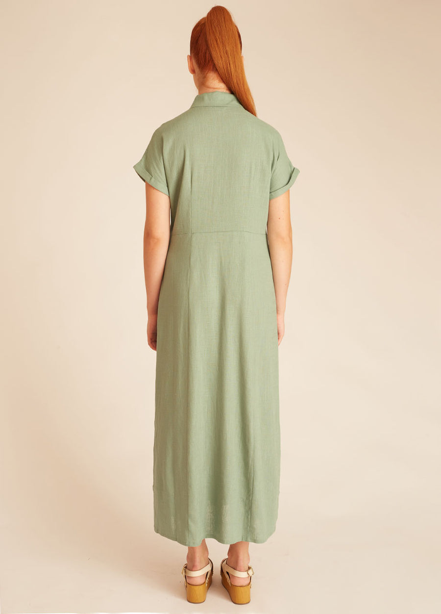 LINEN BUTTONED DRESS GREEN