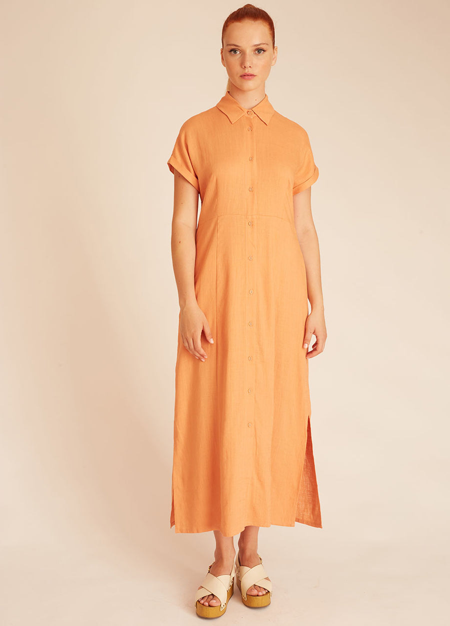 LINEN BUTTONED DRESS PEACH