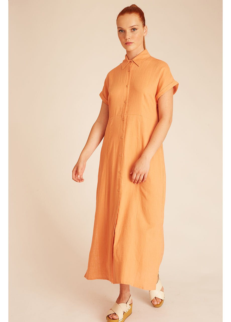 LINEN BUTTONED DRESS PEACH