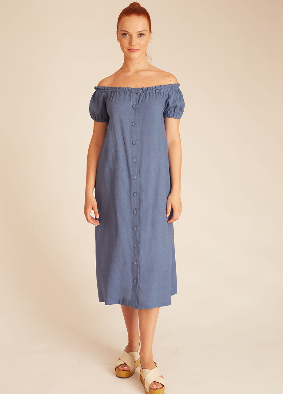 Linen bardot dress best sale