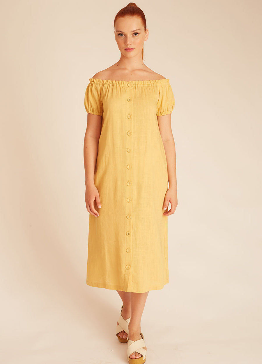 LINEN BARDOT DRESS YELLOW