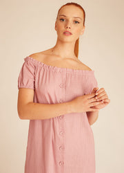 LINEN BARDOT DRESS LILAC