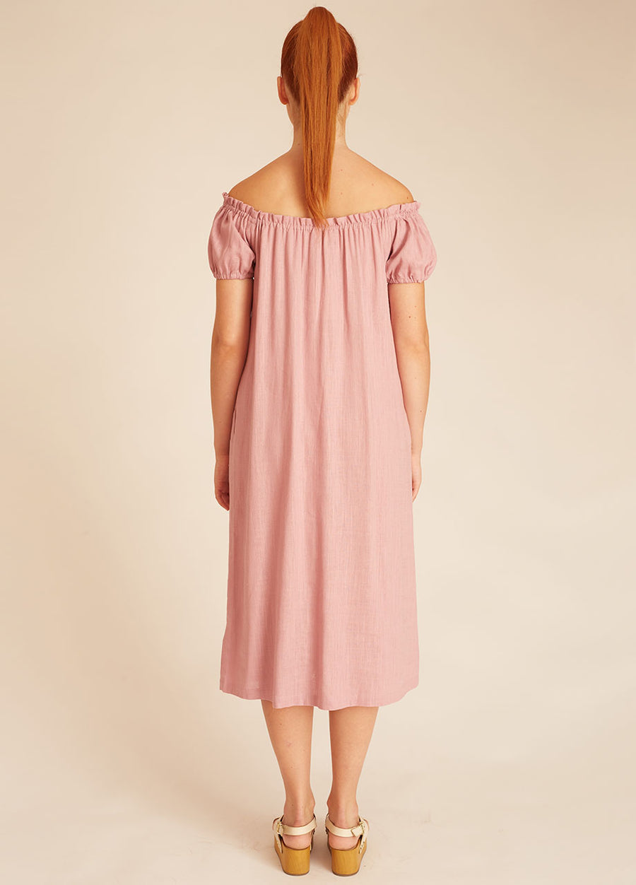 LINEN BARDOT DRESS LILAC