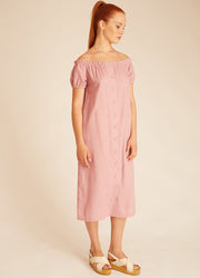 LINEN BARDOT DRESS LILAC