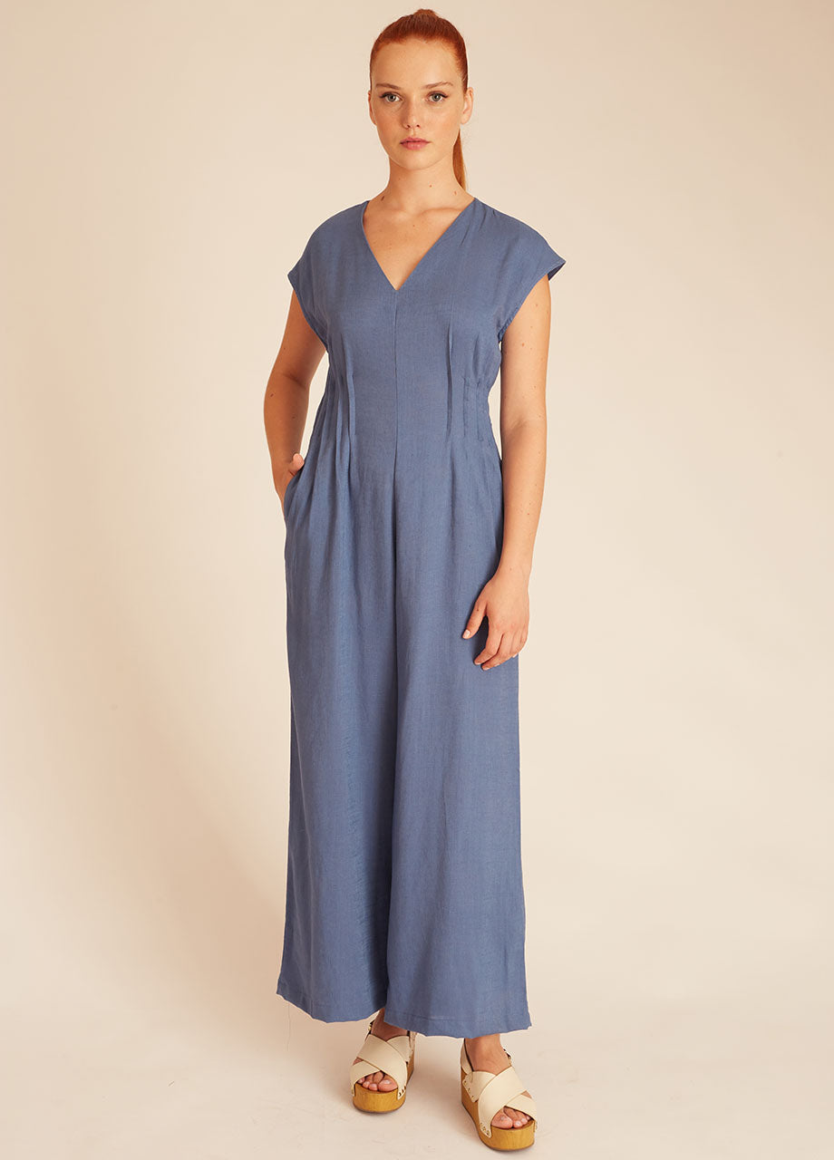 LINEN PLAYSUIT BLUE