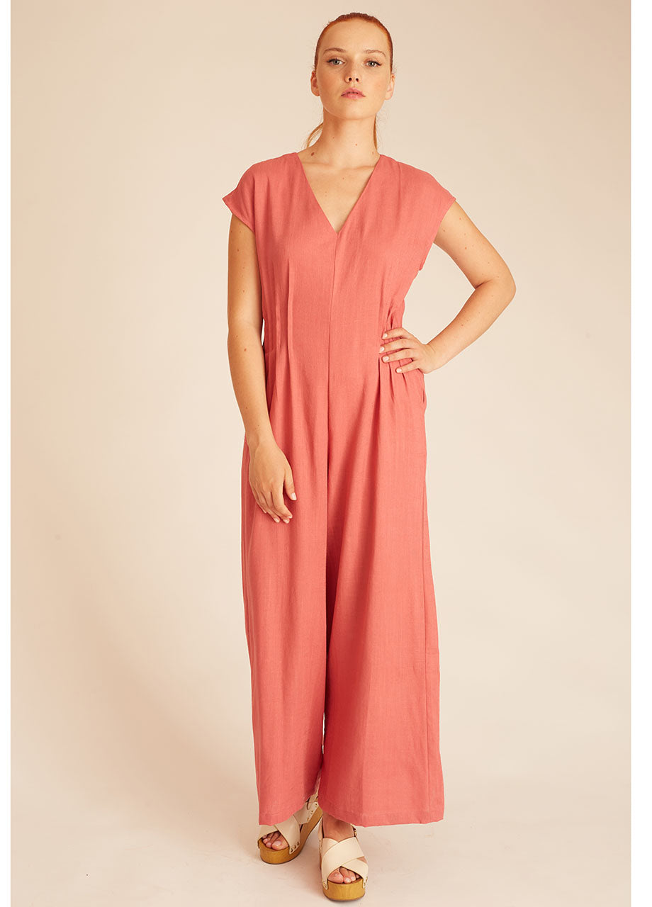 LINEN PLAYSUIT PINK