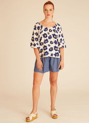 BLUSA A FIORI BLU