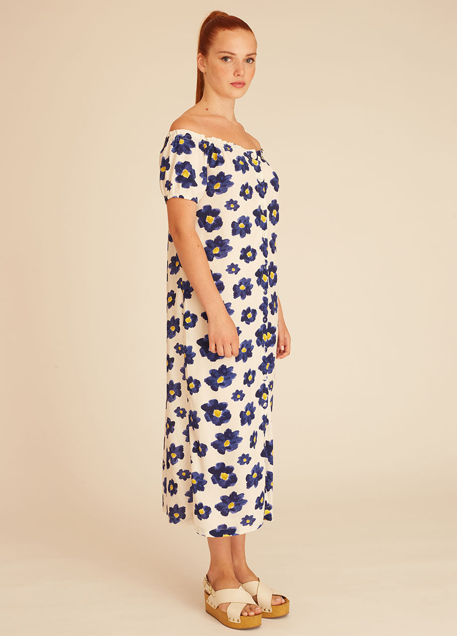 BLUE FLOWERS BARDOT DRESS