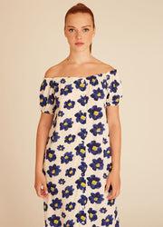 BLUE FLOWERS BARDOT DRESS