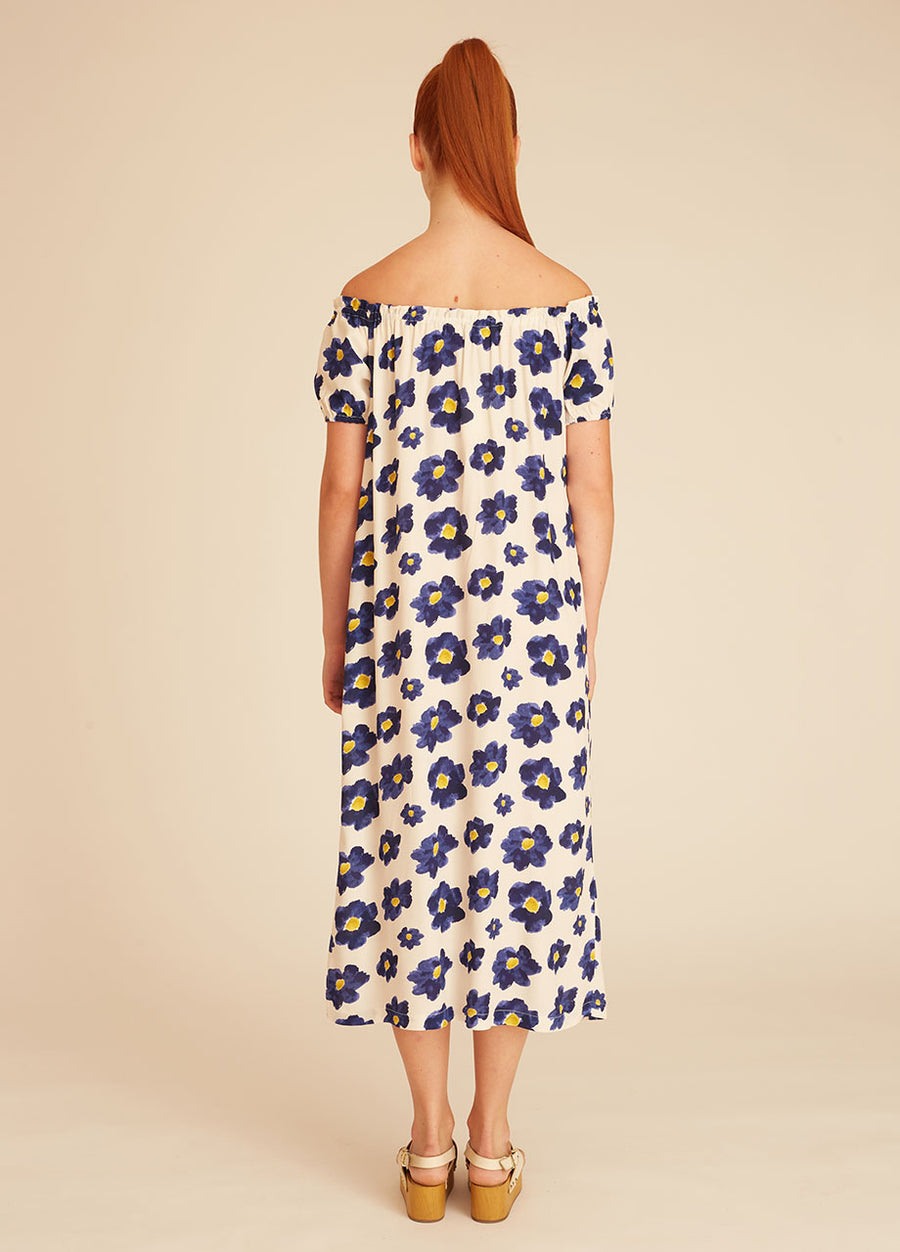 BLUE FLOWERS BARDOT DRESS