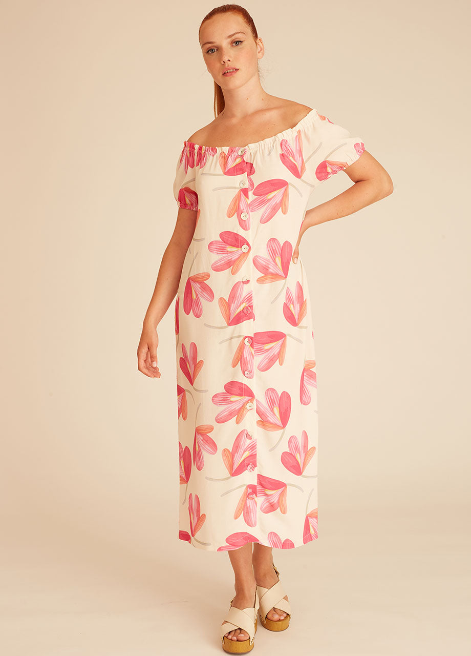 PINK FLOWERS BARDOT DRESS