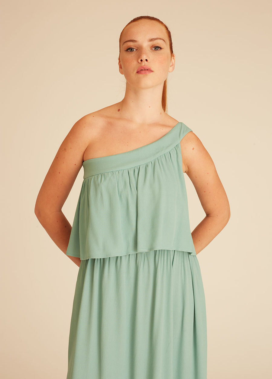 ONE SHOULDER DRESS GREEN