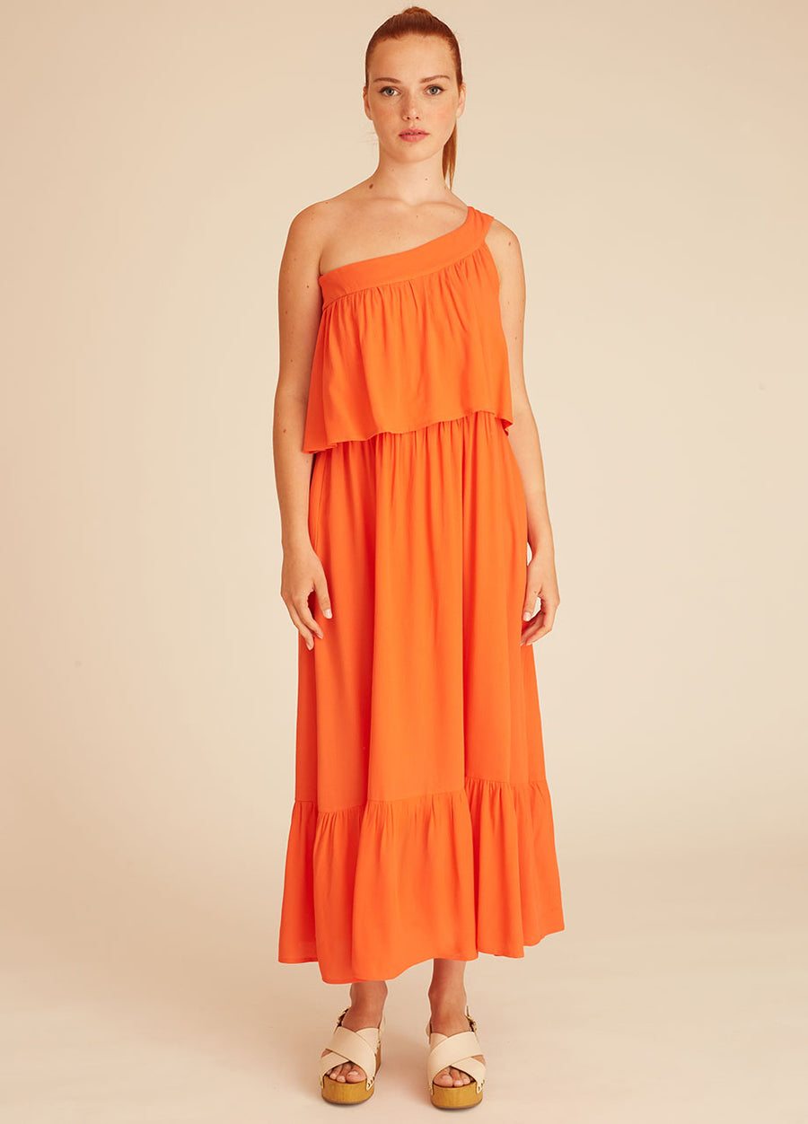 ONE SHOULDER DRESS CORAL