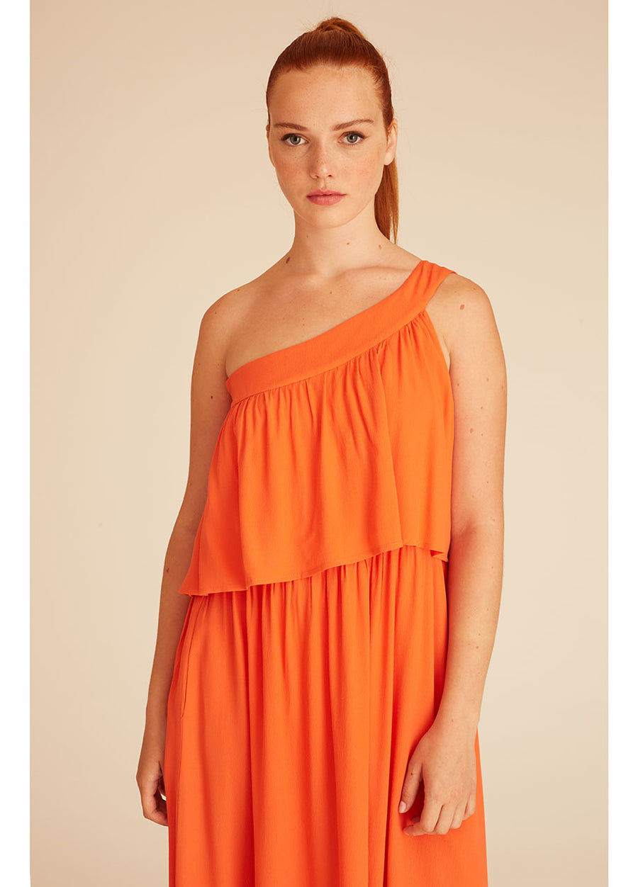 ONE SHOULDER DRESS CORAL