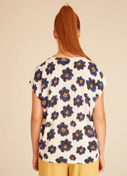 MAGLIA CON BOTTONI A FIORI BLU