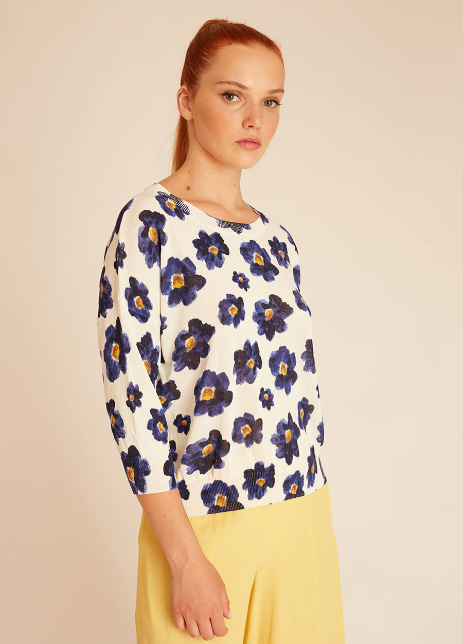 MAGLIA FIORI BLU